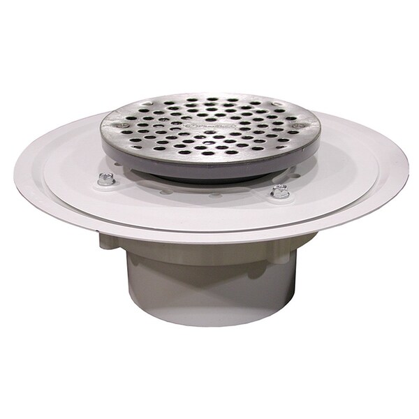 Jones Stephens 4in. Heavy Duty PVC Drain Base with 3-1/2in. Plastic Spud and 6in. Stainless Steel Strainer D50039 - main
